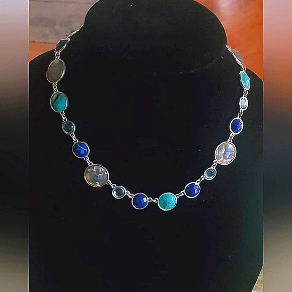 Sky Blue and Light green Crystal Like Bead Necklace. 🌴